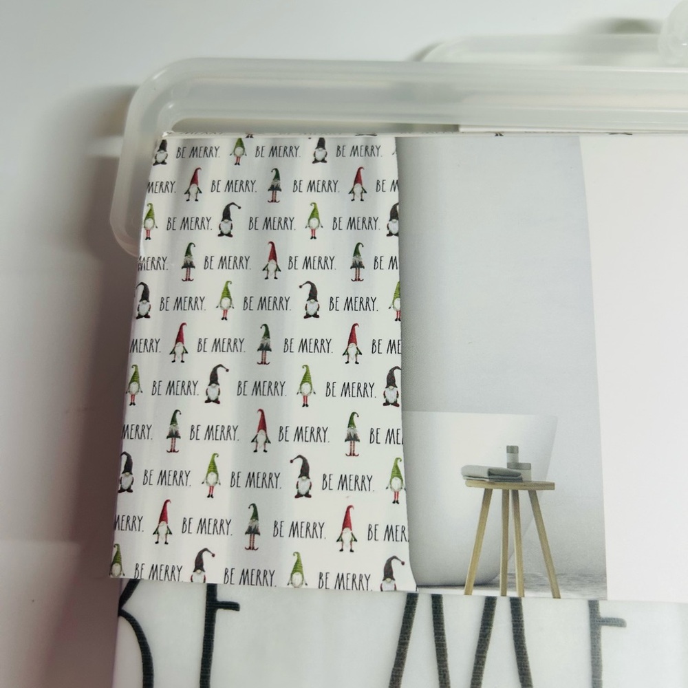 Rae Dunn Be Merry Gnome Shower Curtain Liner 72x72 Holiday Christmas